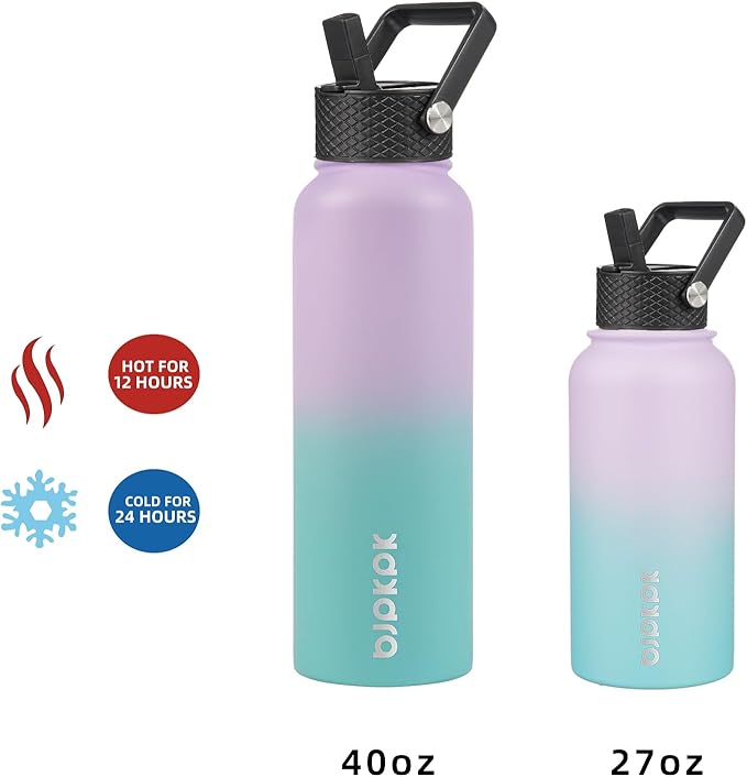 BJPKPK Insulated Water Bottles with Straw Lid, 27oz Stainless Steel Water Bottle with 3 Lids, Leak Proof BPA Free Metal Thermo, Mugs, Tumblers, Keep Cold Hot - Lavender Green
