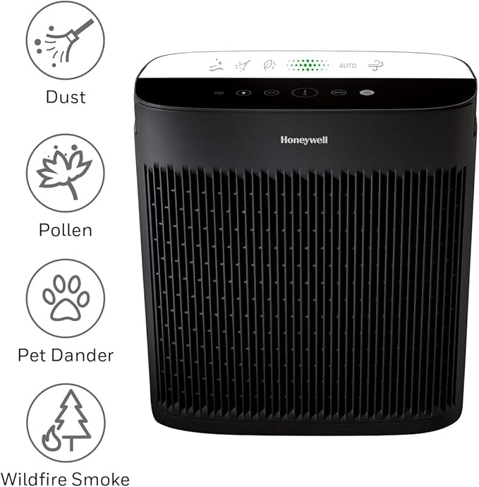 Honeywell HEPA Air Purifier for Home, 1733 Ft² Rooms in 1 hour, Air Quality Indicator, Auto Mode, Reduces Allergens, Dust, Pollen, Smoke, Pet Dander, Odors, Black, HPA5200