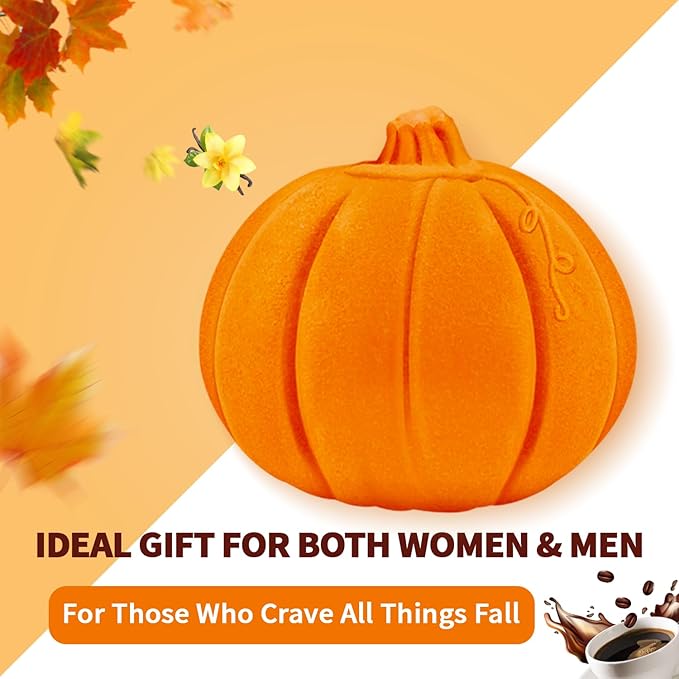 Pumpkin Spice Bath Bombs Gifts for Women&Men-Halloween Boo Spooky Basket Stuffers Giftable Packaging, Natural Organic Relaxing, Vanilla/Coffee/Cinnamon/Nutneg Scent, Pumpkin Shaped Fall Gifts
