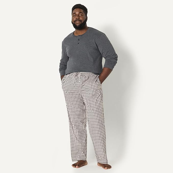 Amazon Essentials Mens Straight-Fit Woven Pajama Pant with Pockets