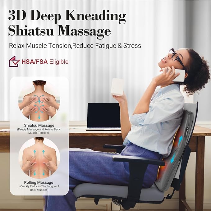 Shiatsu Low Back Massager - FSA Eligible HSA 3D Kneading Massage Pillow for Pain Relief Deep Tissue,Rolling Massager for Home Office,Gifts for Mom Dad Women Men