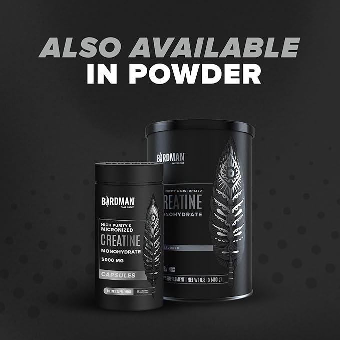 BIRDMAN Micronized Creatine Monohydrate Capsules for Muscle Growth & Recovery, Pre & Post Workout, Vegan Creatine, Caffeine Free, Gluten Free, Sugar Free | 25 Servings | 125 Capsules