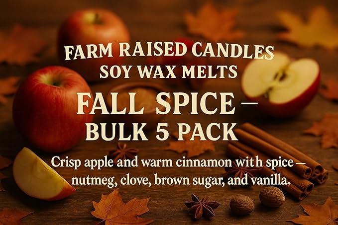 Fall Spice Bulk Wax Melts 5-Pack β Farm Raised Candles β 16 oz Total β Soy Wax Cubes for Warmers β Scented Apple Melts β 100% USA Soy, Pet Safe