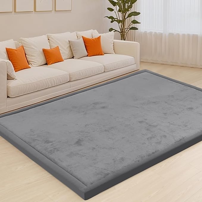 ACOMOPACK Baby Play Mat for Floor,1.3" Thick Memory Foam Area Rug for Living Room,Soft Velvet Crawling with Non-Slip Bottom for Kid,Toddler,79"×157" Tummy Time Nursery Rugs,Yoga(Dark Grey)