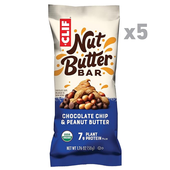 CLIF Nut Butter Bar - Chocolate Chip & Peanut Butter - Filled Energy Bars - Non-GMO - USDA Organic - Plant-Based - Low Glycemic - 1.76 oz. (5 Pack)