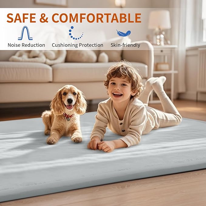 ACOMOPACK Baby Play Mat for Floor,1.3" Thick Memory Foam Area Rug for Living Room,Soft Velvet Crawling with Non-Slip Bottom for Kid,Toddler,39"×59" Tummy Time Nursery Rugs,Yoga(Light Grey)