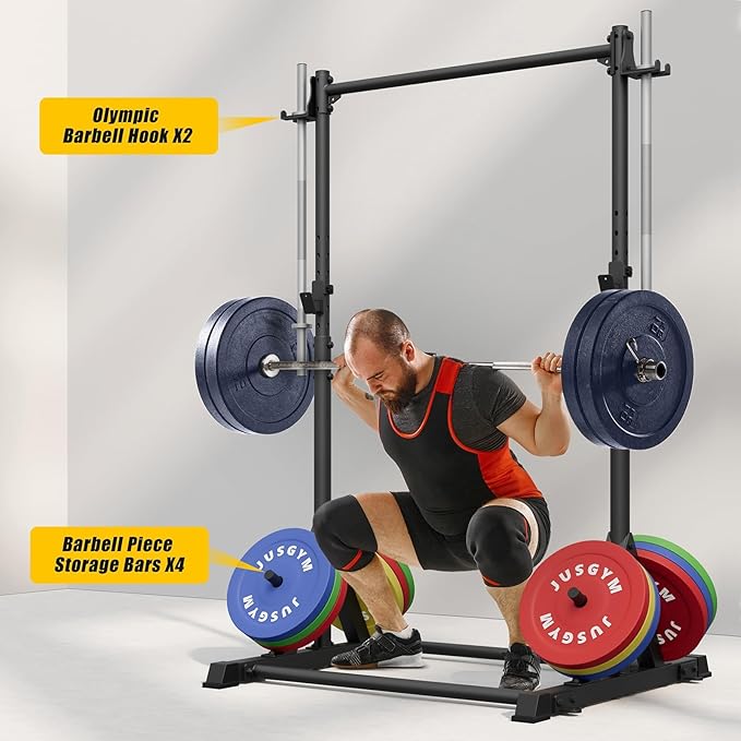 Squat Rack with Pull Up Bar, Heavy Duty 600LBS Weight Capacity Squat Rack for Home Gym, Adjustable Multi-Functional Power Racks Strength Training Fitness Equipment