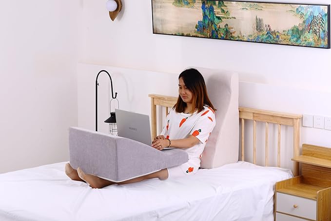 Bed Reading Pillow - Sofa Bed Wedge Pillow - Post-Op Recovery Backrest Pillow - Working Lumbar Support Reading Pillow with Removable Pillowcase Beige 27x20x12in