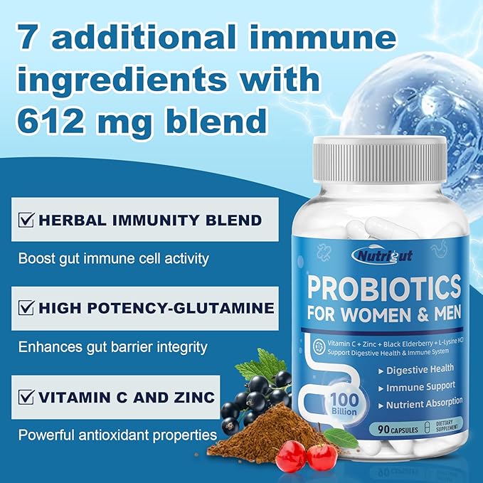 Probiotics for Women-Men Digestive Health with 100 Billion CFUs, Womens-Mens Probiotics for Gut Health and Immune Support with Prebiotics, multivitamin, 90 Veggie Caps (45 Days Supply)