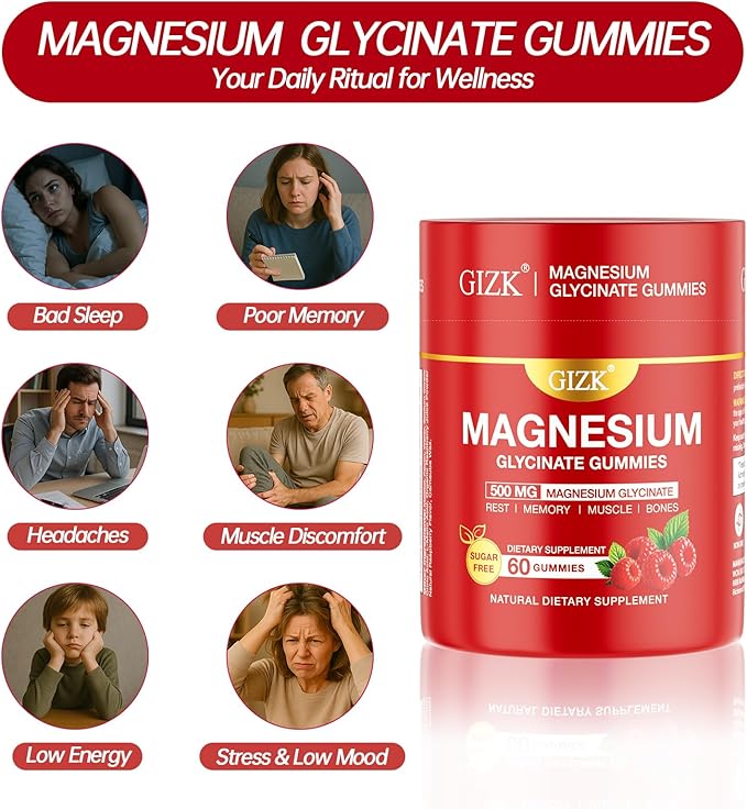 Magnesium Glycinate Gummies 500mg – Sugar Free Raspberry Flavor Magnesium Gummies for Sleep, Stress, Muscle & Nerve Support – Vegan, No Melatonin – 60 Count for Adults & Kids