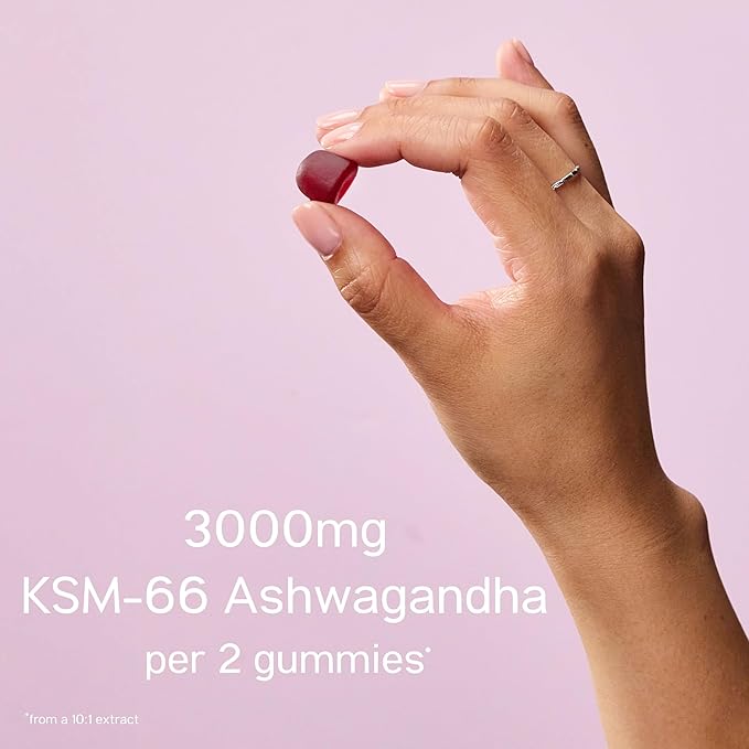 TRIP Ashwagandha Gummies with Vitamin D12, B Vitamins, 3000mg Ashwagandha KSM 66 Per Serving, Vegan, Naturally Flavored On The Go Chewable Gummy, Juicy Cherry Flavor, 1 Bag, 60 Count
