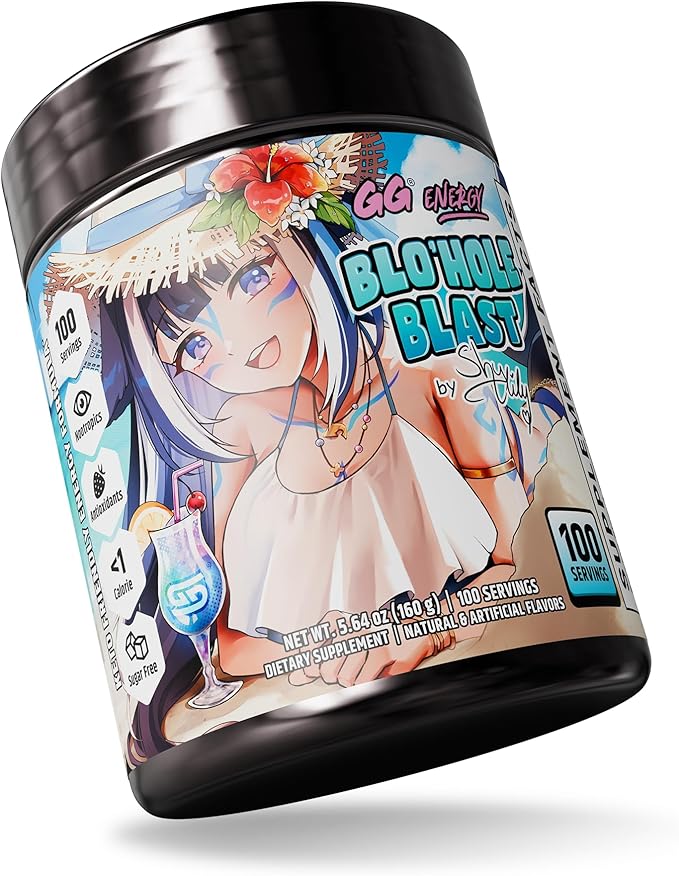 Gamer Supps GG® Energy - Blo'hole Blast by Shylily (100 Servings) - Keto Friendly Gaming Energy and Nootropic Blend, Sugar Free + Organic Caffeine + Vitamins + Immune Support, Powder Drink