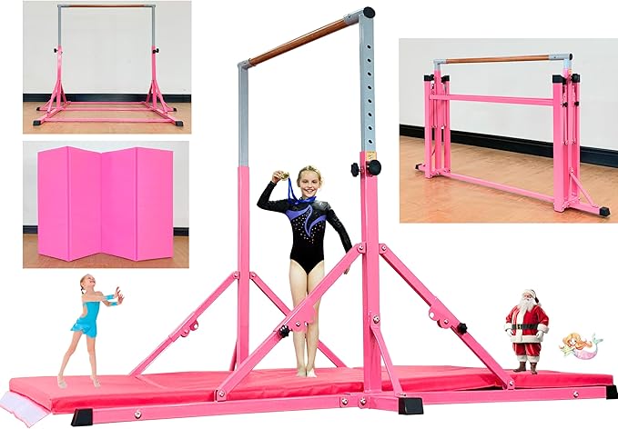 Gymnastic Bar for Kid and Teenage Ages 3-25, 5 FT / 6 FT Base Length, 5 FT / 6 FT Height, Gymnastic Kip Bar Horizontal Bar for Gymnast, Gymnastic Training Equipment for Home and Club Use