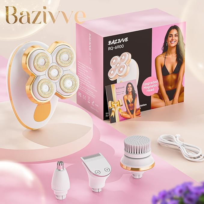 Electric Razors for Women - Upgraded Magnetic Electric Shaver for Women, Cordless Painless Hair Remover for Legs Bikini Face, Lady Trimmer for Sensitive Skin, Detachable and Waterproof, Gold