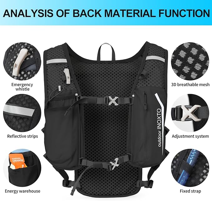 INOXTO Running Hydration Vest Backpack,Lightweight Pack with 1.6L Water Bladder Hydration Backpack Daypack for Hiking Trail Running Cycling Race Marathon for Women Men