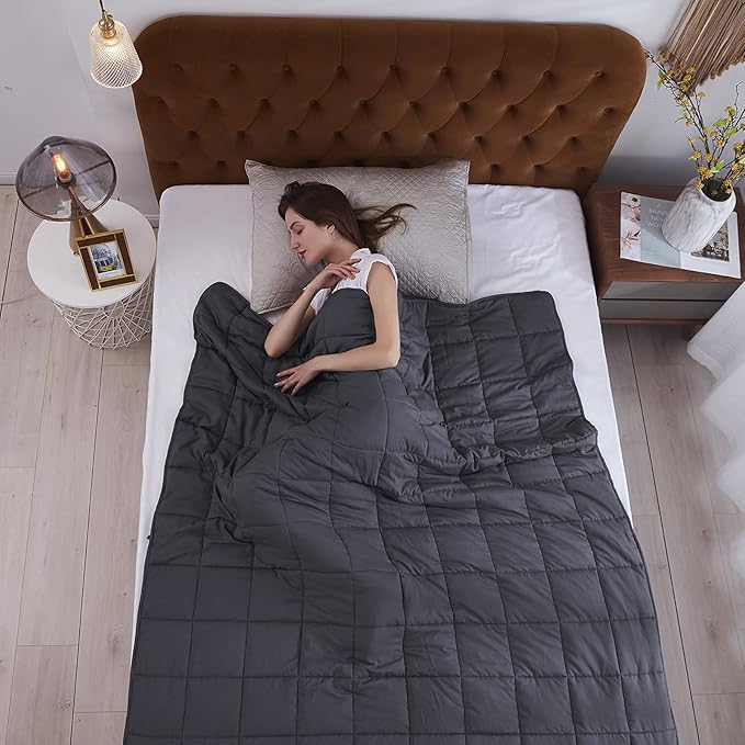 Weighted Blanket for Adults- Dark Grey, 48"x72", 15lbs, Twin Full Size Heavy Throw Blanket, Cooling, Breathable, Microfiber with Glass Beads, Big, Washable, All-Season