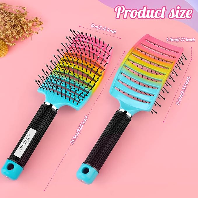 Curved Vented Paddle Brush - Faster Blow Drying, Detangling for Women & Men, Professional Styling for Wet, Curly, Thick or Straight Hair (colourful)