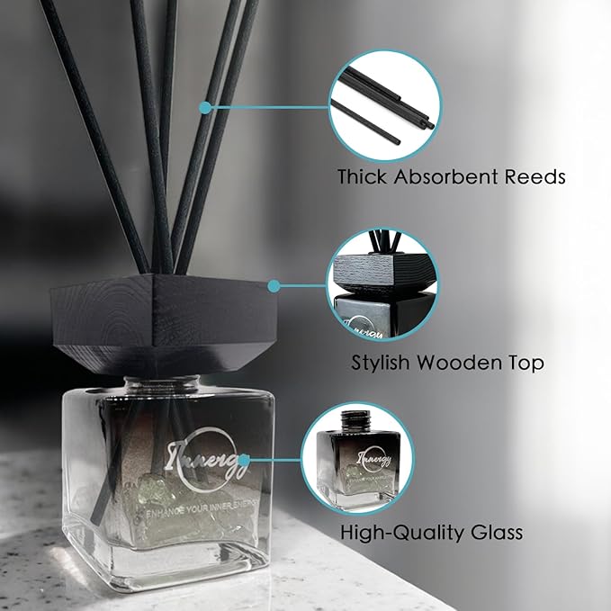Innergy Pisces Zodiac Crystal-Infused Reed Diffuser – 100ml Aromatherapy Essential Oil Diffuser for Home – Long-Lasting Scent, Natural Crystal Energy for Relaxation & Balance