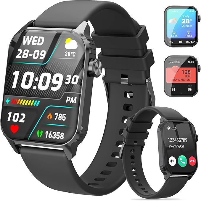 Smart Watches for Women Men, 1.83" HD Smartwatch with 120 Sports Modes, IP67 Waterproof, Bluetooth Call and Music Control;Heart Rate and Sleep Monitor (Black)