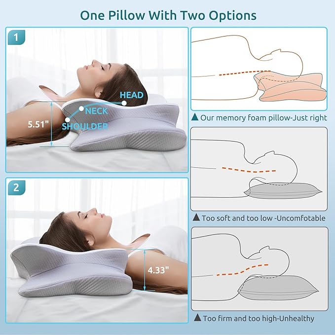 DONAMA Cervical Pillow for Neck and Shoulder,Contour Memory Foam Pillow,Ergonomic Neck Support Pillow for Side Back Stomach Sleepers with Pillowcase-King Size