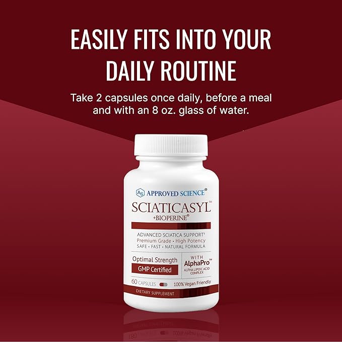 Approved Science Sciaticasyl - Optimal Sciatic Nerve Support - B Vitamins, Magnesium, Alpha-Lipoic Acid, BioPerine - Vegan - 360 Capsules