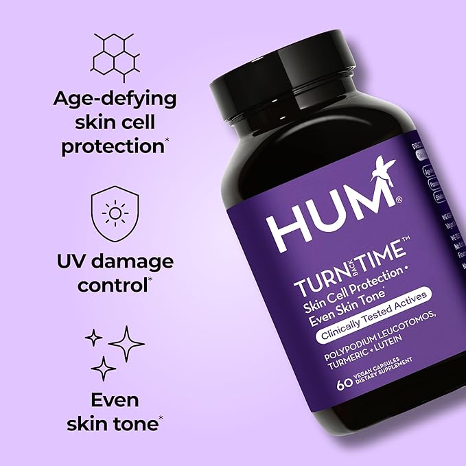 HUM Turn Back Time Turmeric Supplement for Youthful Looking Skin Support with Green Tea Extract, Lutein & Polyphenols, Skin Care Aging & Collagen Support Capsules for Even Tone, 60 Vegan Capsules