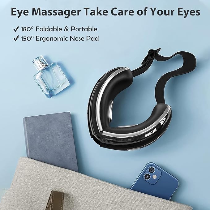 Eye Massager with Heat and Cooling for Migraines, Dry Eyes, Dark Circles, Bluetooth Music Heat Cold Eye Massager Mask Improve Sleeping Birthday Gifts for Women Men