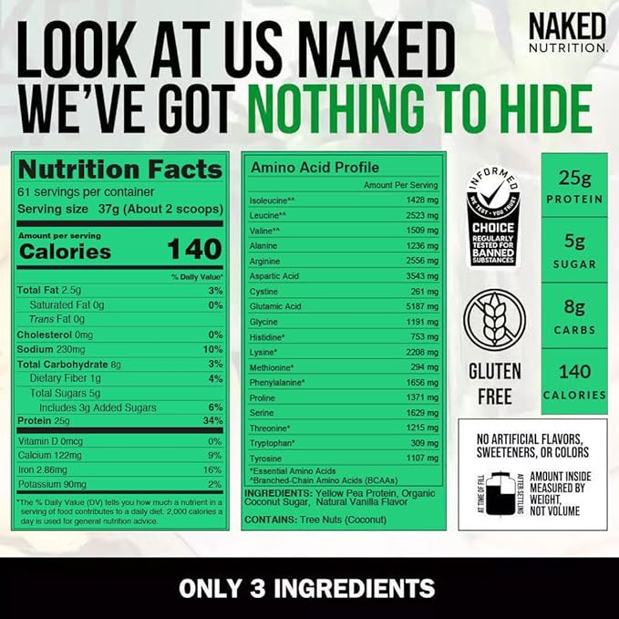 NAKED Pea - Vanilla Pea Protein - Pea Protein Isolate from North American Farms - 5lb Bulk, Plant Based, Vegetarian & Vegan Protein. Easy to Digest, Non-GMO, Gluten Free, Lactose Free, Soy Free