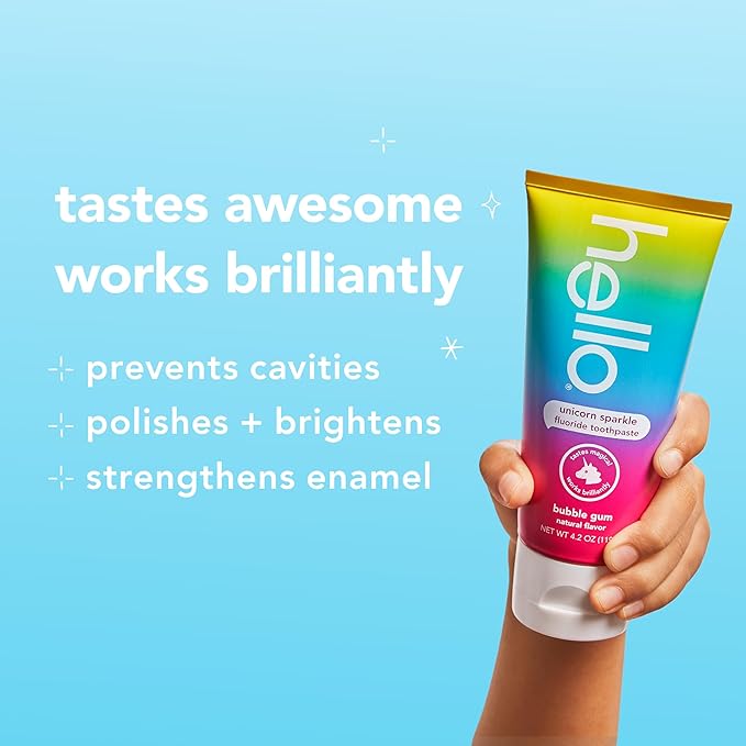 hello Kids Fluoride Toothpaste Variety Pack, Includes a Strawberry, Unicorn Bubble Gum, and Blue Raspberry Toothpaste, Safe for Ages 2 and Up, 3 Pack, 4.2 Oz Each