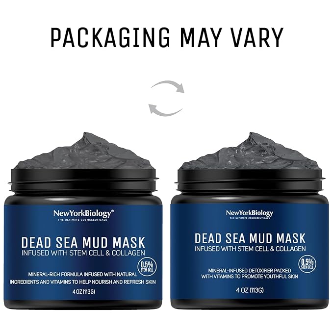 New York Biology Dead Sea Mud Mask for Face, Body | with Stem Cell and Collagen | Spa Quality Pore Refiner for Oily Skin | Natural Skincare for Women, Men | Tighten Skin | 4 oz