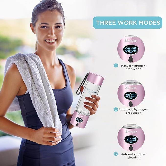 Hydrogen Water Bottle - Portable, Rechargeable, LED Timer,3 Work Mode, Aluminum and Glass,360ML,Hydrogen Water Ionizer Machine with PEM/SPE Technology, Suitable for Office,Home,Gym Outdoor