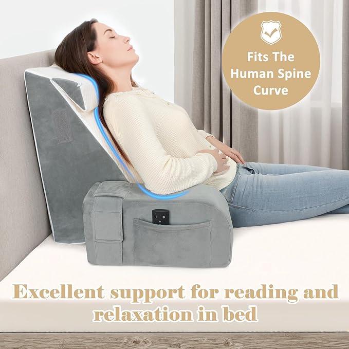 Reading Pillow for Sitting in Bed Adult, Back Pillow for Bed Sitting up, Reading & Bed Rest Pillows for Watching (White/Gray)