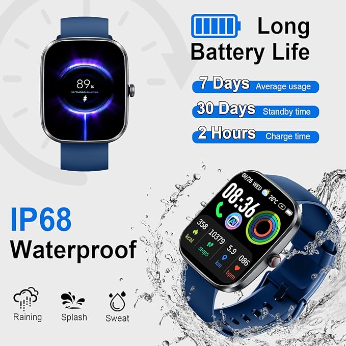 AI Smart Watch with ChatGPT, 1.91" Bluetooth Calling Smartwatch for Men Women, 110+ Fitness Modes Activity Tracker, Heart Rate/Sleep/Calorie Monitor, IP68 Waterproof Step Counter for Android iOS