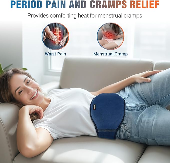 Comfytemp Cordless Portable Heating Pad with Massager for Back Pain Relief for Cramps and Menstrual, Lower Back Massager with Heat,Wearable Heated Waist for Abdominal