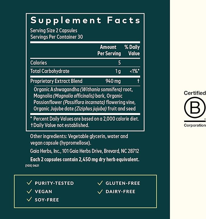 Gaia Herbs SleepThru - Sleep Support Supplement with Ashwagandha Root, Magnolia Bark, Passionflower & Jujube Date* - 60 Vegan Liquid Phyto-Capsules (30-Day Supply)