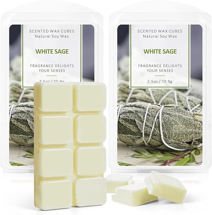 SCENTORINI Wax Melts Wax Cubes, White Sage Wax Melts Strong Scent, Soy Scented Wax Melts for Wax Warmer Valentines Day Gifts Decor, 2 x 2.5 oz