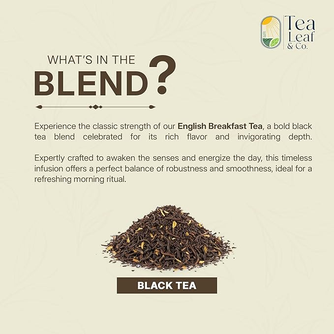 Tealeaf & Co. English Breakfast Black Tea - English Breakfast Tea in Loose Leaf Form - Contains Low Caffeine - Upto 50 Servings - Gluten Free (3.52oz/100gm)