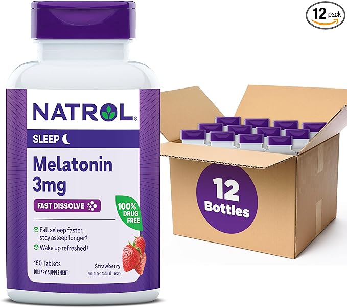 Natrol Melatonin 3mg, Strawberry-Flavored Dietary Supplement for Restful Sleep, 150 Fast-Dissolve Tablets, 150 Day Supply