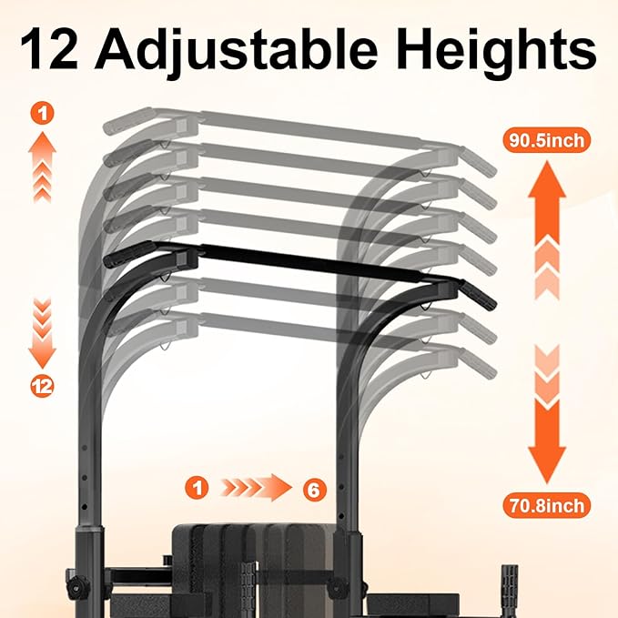Pull Up Bar and Dip Station Power Tower, Adjustable Height Strength Training Equipment for Home Gym, Multi-Function Workout Machine