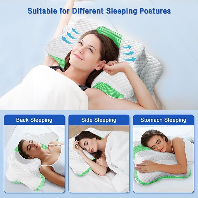 Pain Relief Cervical Pillow for Neck Support,Adjustable Ergonomic Pillow Cozy Sleeping,Odorless Orthopedic Memory Foam Pillows,Contour Bed Pillow for Side Back Stomach Sleeper