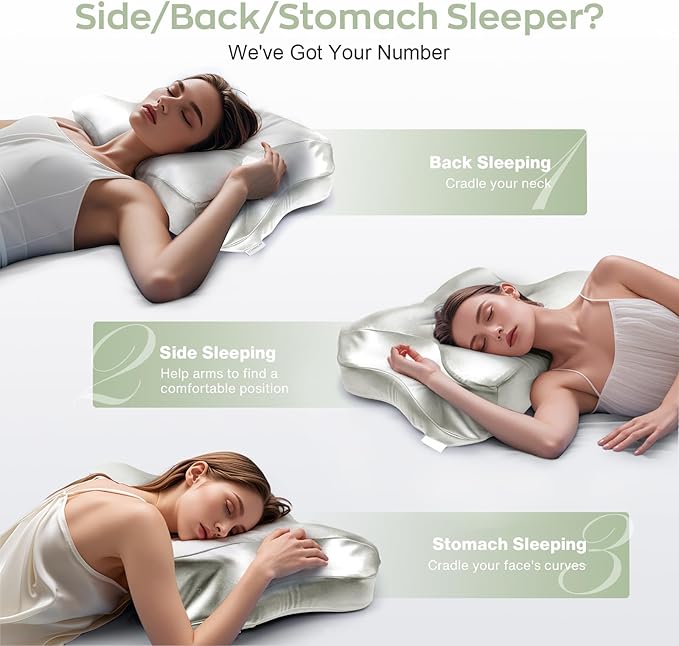 Pain Relief Cooling Pillow for Neck Support Adjustable Cervical Pillow Side Sleeping Memory Foam with Super Soft and Cooling Satin Pillowcase White