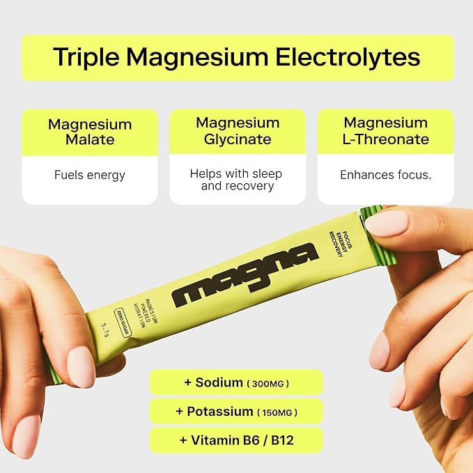 MAGNA Electrolyte Powder Drink Mix for Hydration, Energy & Focus Support with Magnesium L Threonate, Sodium, Potassium, Vitamin D, B6 & B12, Sugar Free, Tea Lemonade Flavor, 14 Servings