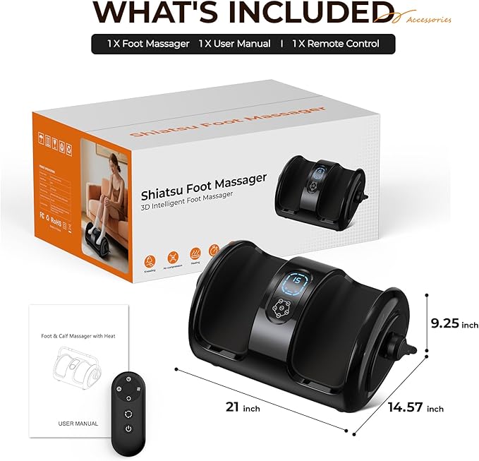 Foot Massager Machine with Heat - Shiatsu Deep Kneading for Foot Relaxation, 3 Speed & 4 Modes, Versatile Control Methods, Gift for Men Women