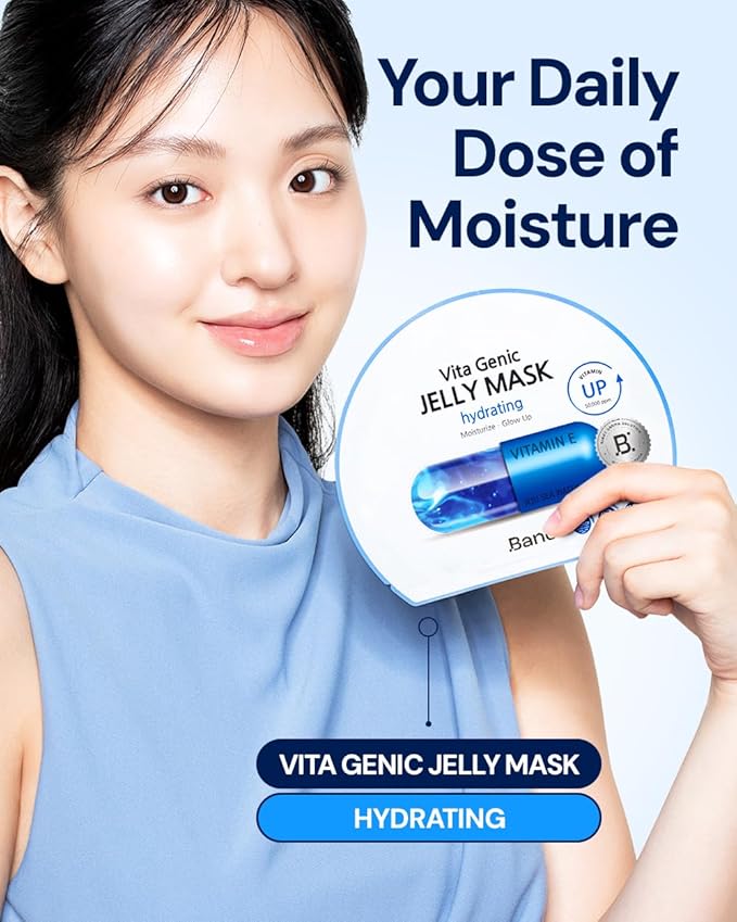 Vita Genic Jelly Face Hydrating Mask 10EA – Firming Sheet Mask for Sensitive Skin, Korean Glass Skin Care with Mineral Water, Vitamin C & Niacinamide, Fragrance-Free, Pack of 2