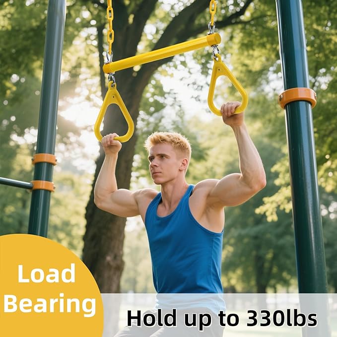 Trapeze Swing Bar Rings, 17" Heavy Duty Plastic Coated Chains Swing Set Chain with Locking, Trapeze Monkey Bar Accessories for Home Gym, Strength Training, Fitness