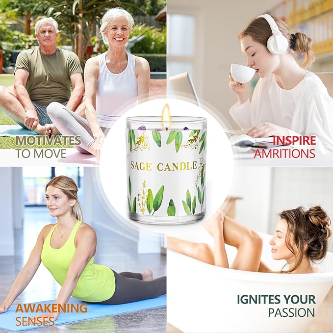 Candles, 6 Pack Sage Candle for Cleansing House Negative Energy, Scented Candles Gifts Set for Women, Crystal Candle Clearance with Crystal Healing Stones, Alternative to Smudge Sticks, Relax & Mind