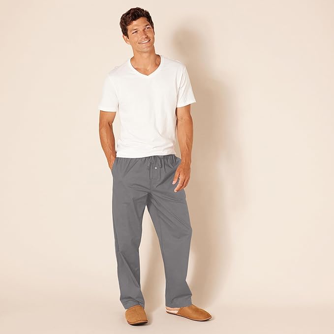 Amazon Essentials Mens Straight-Fit Woven Pajama Pant with Pockets