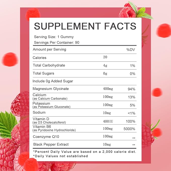 Magnesium Glycinate 400mg Gummies, Sugar Free Magnesium Gummies with Vitamins D, B6 for Sleep Support, Stress and Muscle Relief for Men and Women (2 Pack)