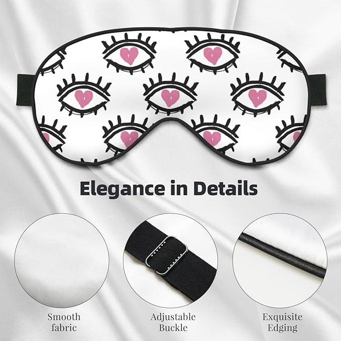 Sleep Eye Mask Cute Pink Loving Eyes Sleep Mask for Women Men Comfortable Eye Mask with Adjustable Strap Soft Eye Cover Blindfold for Travel Yoga Nap Shift Work