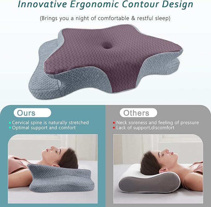 Cervical Pillow for Neck Pain Relief, Memory Foam Pillows, Ergonomic Contour Bed Pillow, Soft for Side Sleep Stomach Sleeping and Back Sleepers